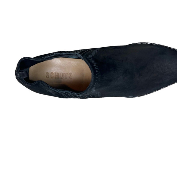 Schutz Jaqueline Bootie Black Nubuck Pull Up Side Gore Pointed Toe Women Sz 7.5B - Picture 6 of 8